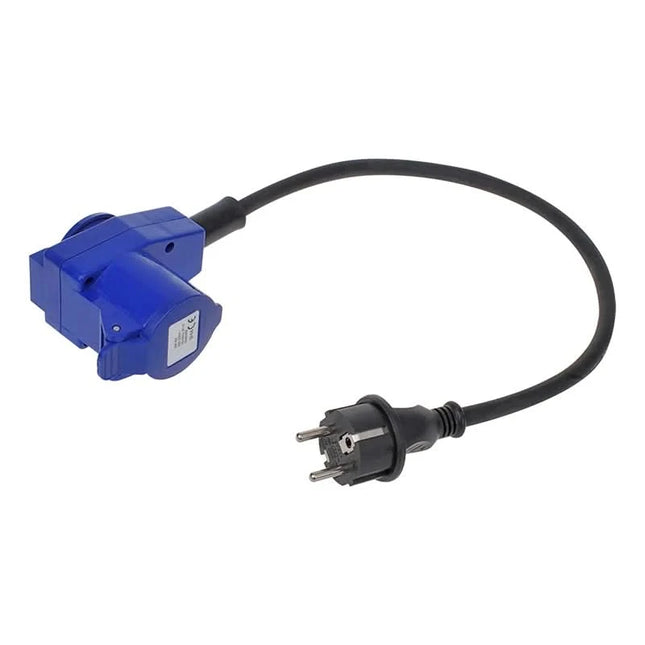 40 cm Campingstroomkabel – Schuko naar haakse CEE contrastekker + Schuko stopcontact – 16A – IP44 - Zwart