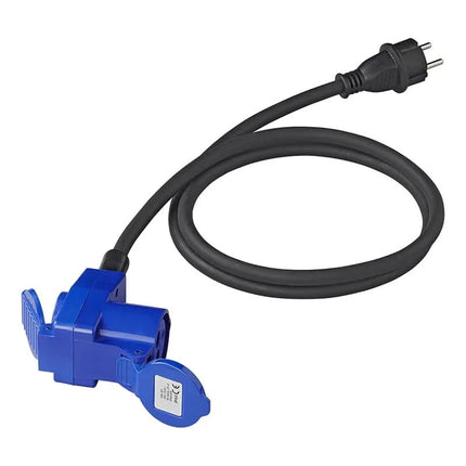 1,5 meter verloopkabel - Schuko naar Haakse CEE Contrastekker + Schuko Stopcontact - Zwart