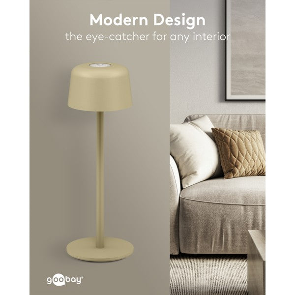 Draadloze LED-Tafellamp – 25 cm – Warm Wit – 3 Helderheidsstanden – Beige