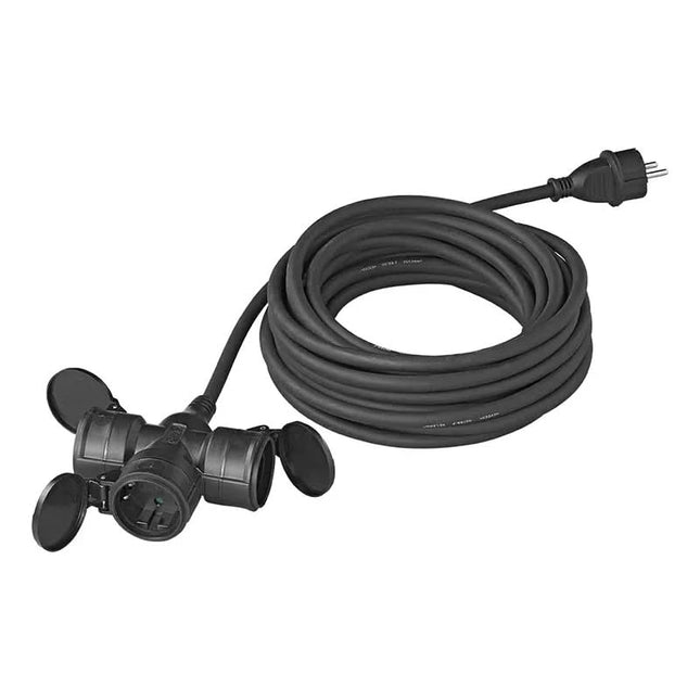 10 Meter  3-voudige Stekkerdoos  – IP44 Waterdicht - Zwart