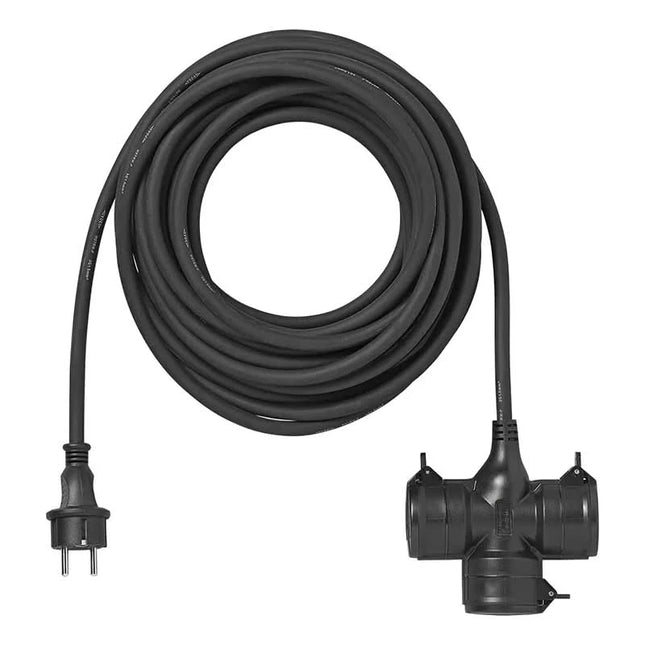 10 Meter 3-voudige Stekkerdoos – IP44 – H07RN-F Kabel – Zwart