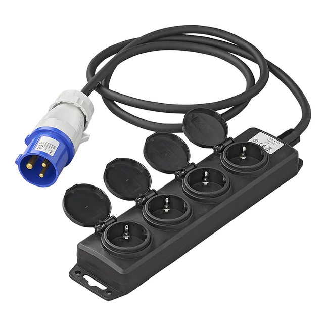 1,5 meter ProPlus Stekkerdoos – CEE naar 4 Schuko – IP44 – 16A - Zwart