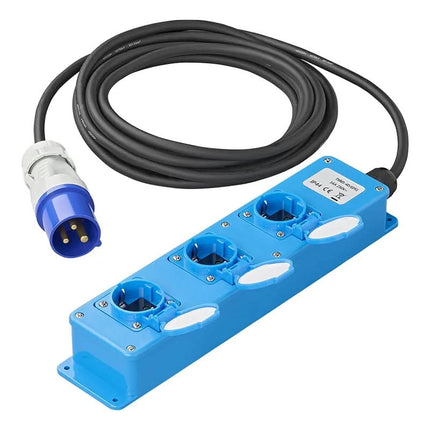 10 meter ProPlus Stekkerdoos – 3-weg Schuko – IP44 – Neopreen kabel - Blauw
