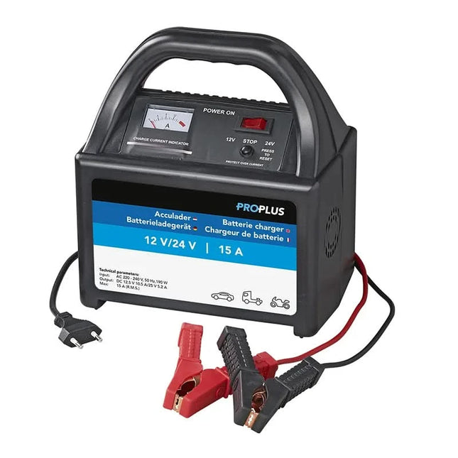 ProPlus Acculader – 12V & 24V – 15A – Voor NAT, GEL & AGM Accu’s – Zwart