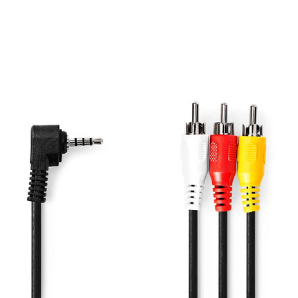 2 meter Audio-Videokabel -  3,5 mm Jack (4-polig) naar 3x RCA Composiet -Zwart - Vernikkeld