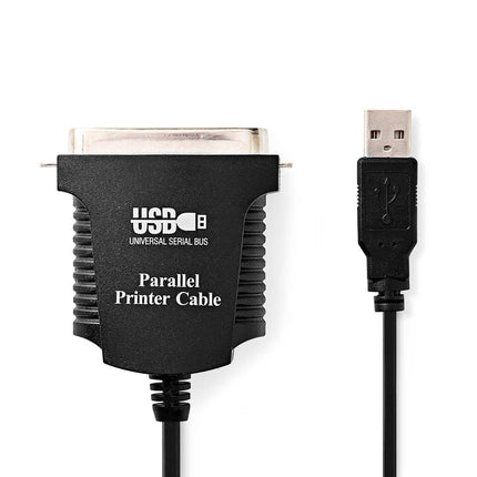 2 meter Nedis Parallelkabel - USB-A Male naar Centronics 36-Pins Male - Zwart - Vernikkeld