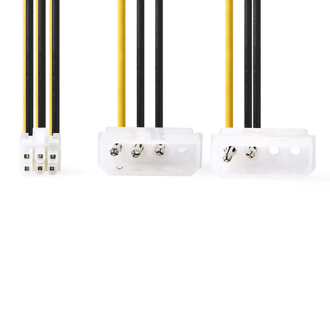 Nedis Interne Voedingskabel – 2x Molex Male naar PCI-Express Female, - 20 cm - geel/zwart - Verguld