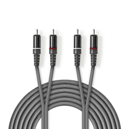 3 meter Stereo-Audiokabel - 2x RCA Male – 2x RCA Male - Donkergrijs - Koper - Vernikkeld