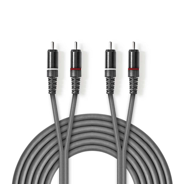 5 meter Stereo-Audiokabel - 2x RCA Male – 2x RCA Male - Donkergrijs - Koper - Vernikkeld