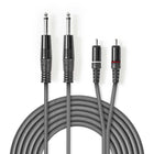 1,5 meter 2x 6,35mm Jack – Tulp (RCA) Stereo Audiokabel - Grijs - Koper - Vernikkeld