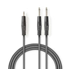 1,5 meter Stereo Audio Kabel – 2x 6,35mm Jack naar 3,5mm Jack - Grijs- Koper - Vernikkeld