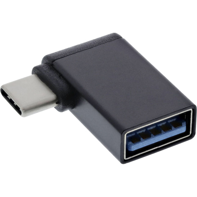 Inline USB adapter – 3.2 Gen.2 OTG - USB-C mannelijk naar USB-A vrouwelijk, - 90° haaks - Zwart