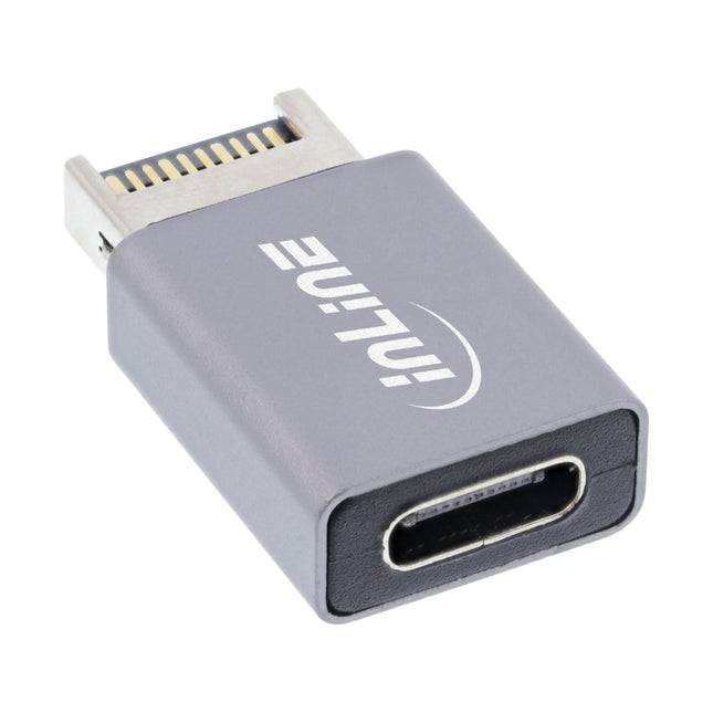 Inline USB adapter –  USB 3.2 gen 2 - interne USB-E (m) naar USB-C (v) - Grijs