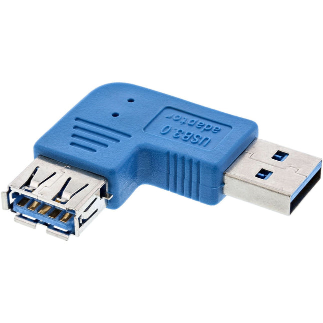 Inline USB-A (m) - USB-A (v) haakse adapter - USB3.0 - Haaks naar links - blauw