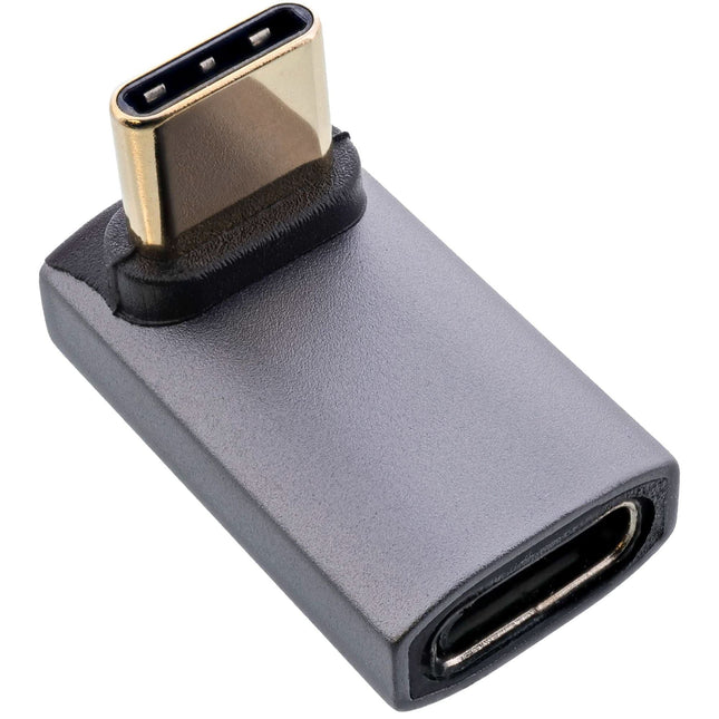 InLine USB adapter – USB$ - USB-C (m) naar USB-C (v) – Haaks boven/onder – Aluminium - Grijs