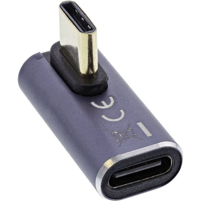 InLine USB-C haakse adapter – links/rechts (gedraaid) – USB4  – 40 Gbps  - PD 240W – 8K 60Hz – aluminium – grijs