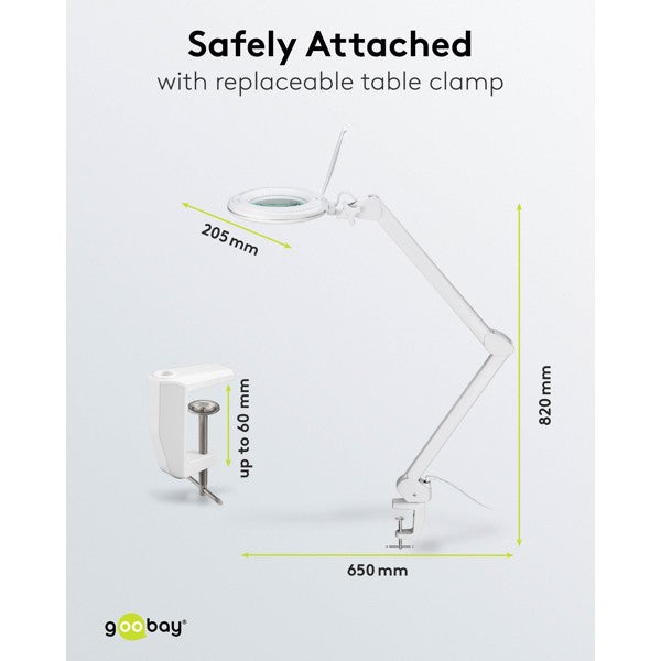 LED-Loeplamp met Tafelklem – Dimbaar – Instelbare Lichtkleur – 10 W – 1,75x Vergroting – Wit