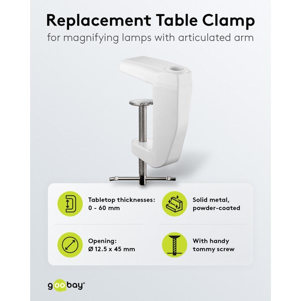 Reservetafelklem voor Loeplampen met Scharnierarm – Wit