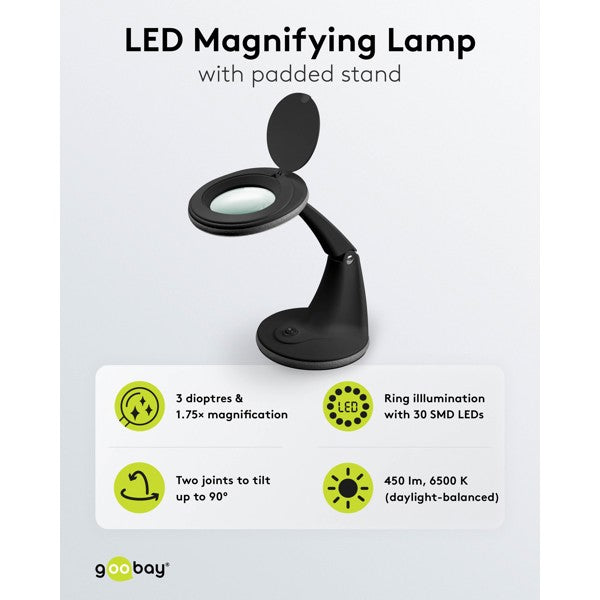 LED-Loeplamp met Tafelvoet – 6 W – 1,75x Vergroting – Zwart
