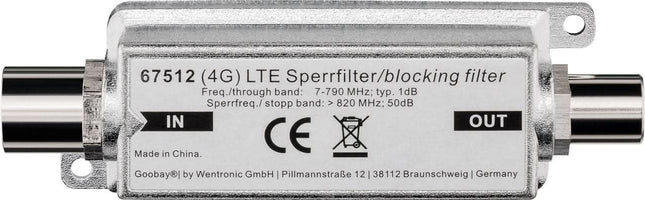 LTE/4G-Blokkeerfilter – Coax Stekker naar Coax Aansluiting