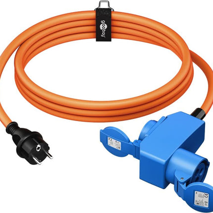 1.5 meter Schuko naar CEE camping stroomkabel - Met extra stopcontact - IP44 waterdicht - 3 x 2.5 mm² koperen kern