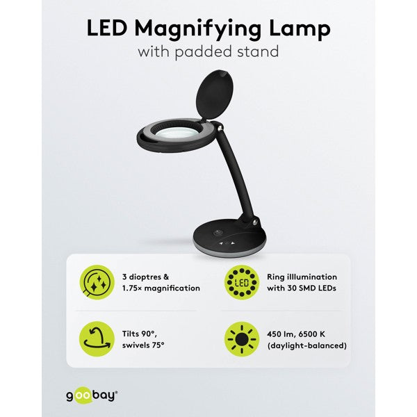 LED-Loeplamp met Tafelvoet – Dimbaar – 6 W – 1,75x Vergroting – Zwart