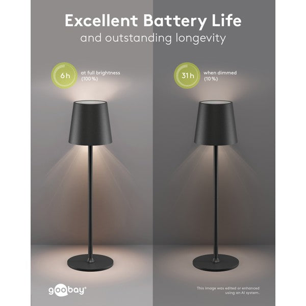 Draadloze LED-Tafellamp RGBW – 38 cm – Oplaadbaar – Zwart