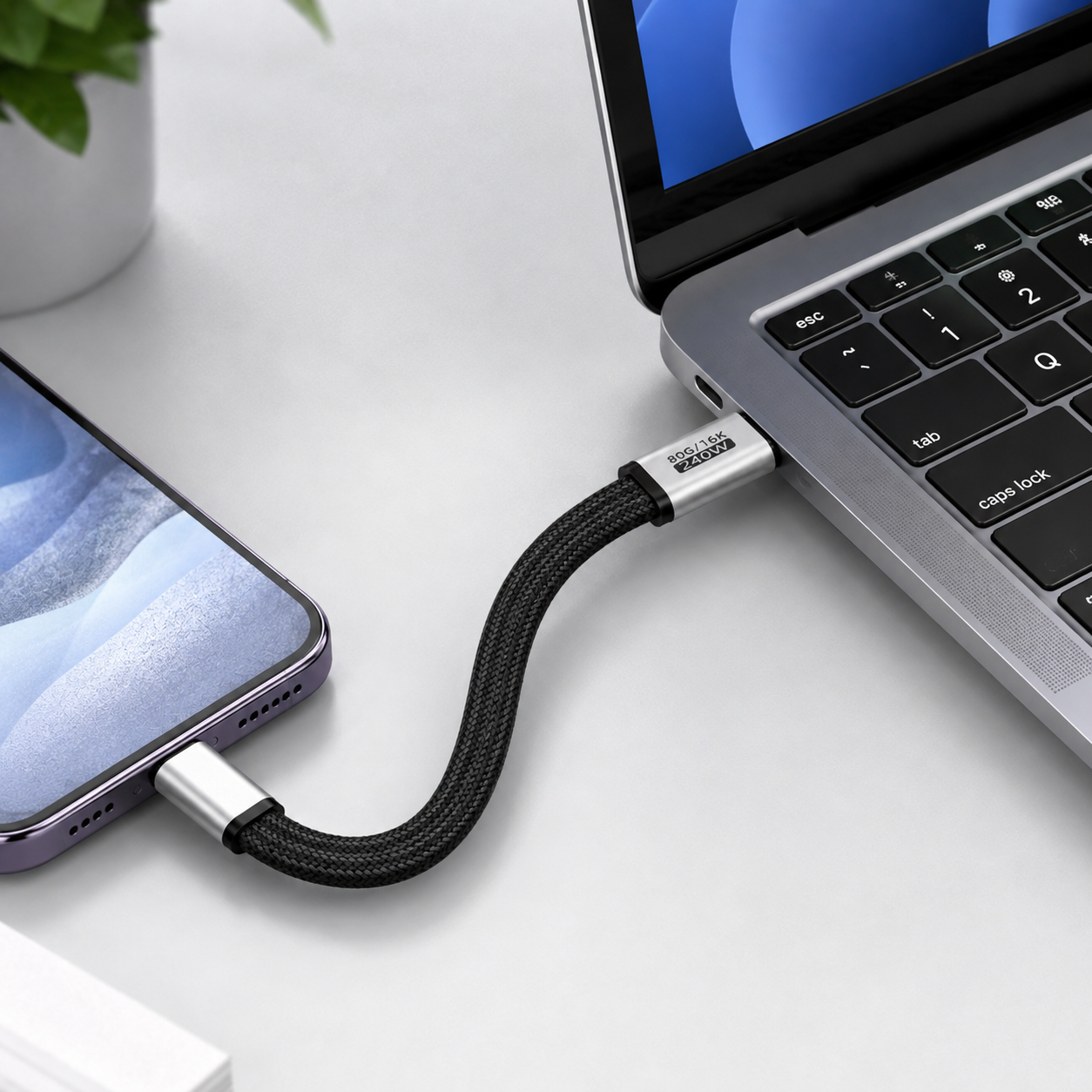 USB 4 v2 kabel - USB C - PD 240 watt - USB 4.0 v2 - 80 Gbit - 18 cm