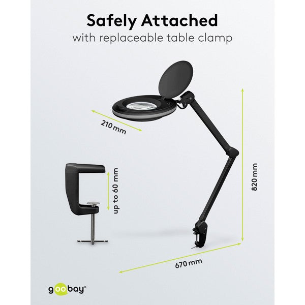 LED-Loeplamp met Tafelklem – Kristalglazen Lens – 8 W – 1,75x Vergroting – Zwart