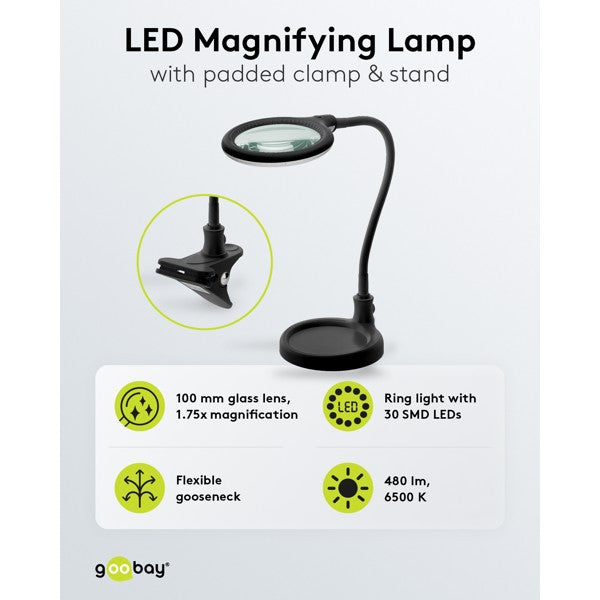 LED-Loeplamp met Klem – 6 W – 1,75x Vergroting – Zwart
