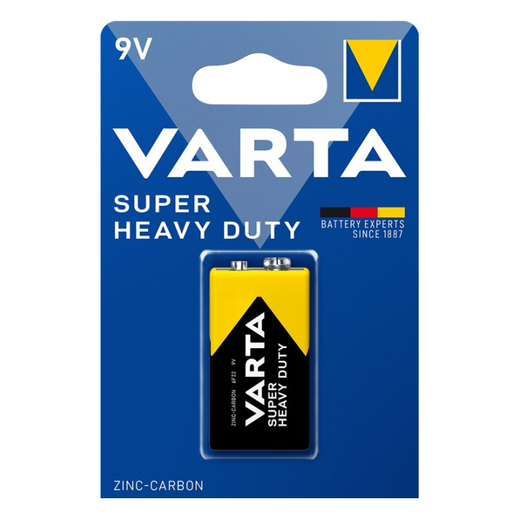 9V-VRT-1-HD Varta Super heavy duty 9 volt E Zink-carbon batterij - 6F22