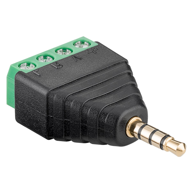 3.5mm male jack naar 4-pins terminal block adapter - Stereo - Verguld