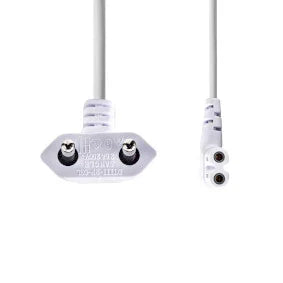 2 meter Euro voedingskabel – Euro male naar IEC C7 haaks - wit- koper