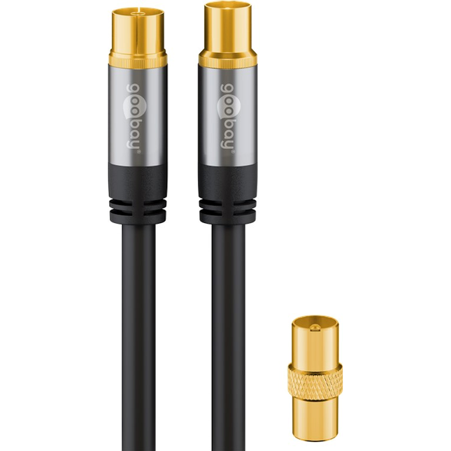 Goobay coaxkabel - 5 meter - 4-voudig afgeschermd - Coax (IEC) mannelijk naar vrouwelijk - 100% koper - Zwart