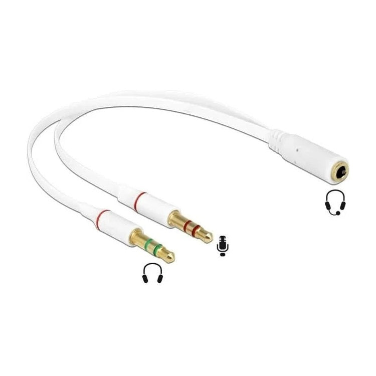 A-2x3.5-HS-A 2x 3,5 mm Jack (m) naar 1x 3,5 mm Jack (v) headset adapter - 4-polig - 20 cm - Wit - Verguld