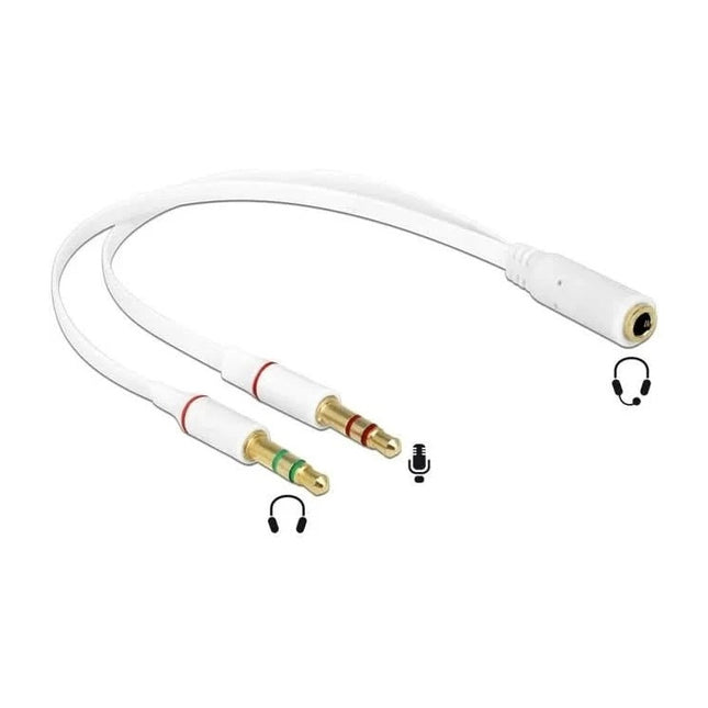 A-2x3.5-HS-A 2x 3,5 mm Jack (m) naar 1x 3,5 mm Jack (v) headset adapter - 4-polig - 20 cm - Wit - Verguld
