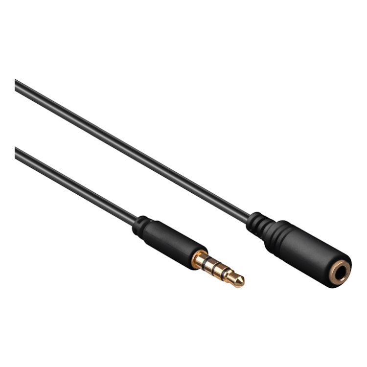 A3.5-V-0.5-GP-ZW 3,5 mm jack audio slim verlengkabel - 4 polig - 50 cm - Zwart - Verguld