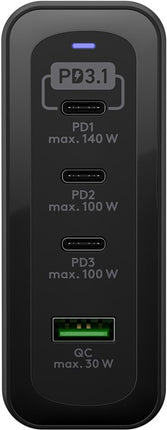Goobay desktop lader - 3 x USB C PD + 1 x USB A QC - GaN lader - Zwart