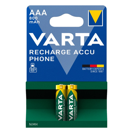 AAA-VRT-NiMH-800-2 Varta Recharge 1.2 volt AAA batterijen - 2 stuks