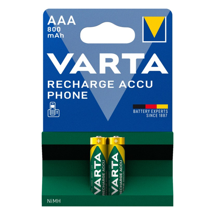 AAA-VRT-NiMH-800-2 Varta Recharge 1.2 volt AAA batterijen - 2 stuks
