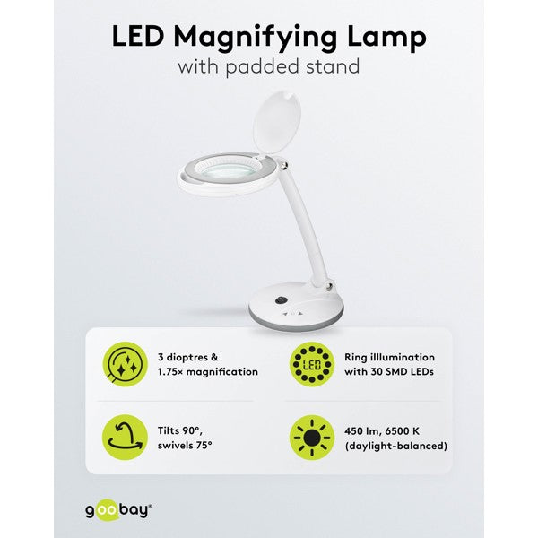 LED-Loeplamp met Tafelvoet – Dimbaar – 6 W – 1,75x Vergroting – Wit