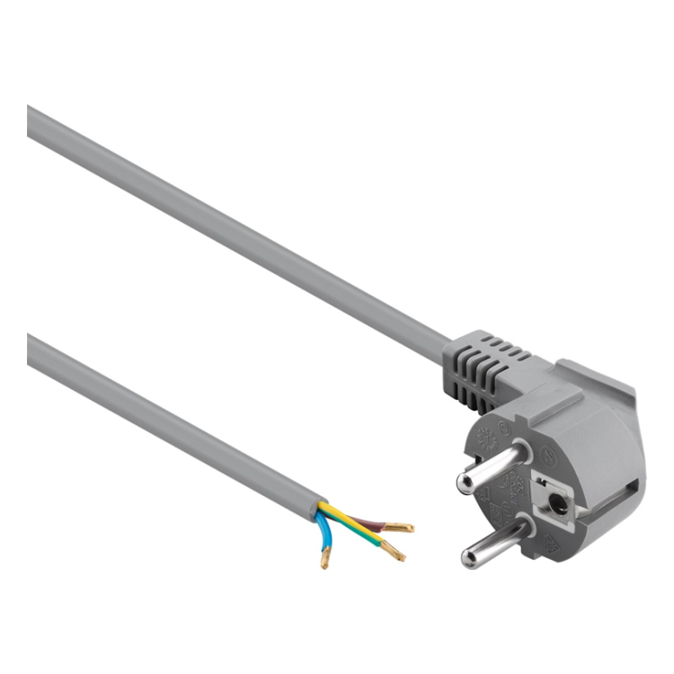ASS-F-G-1.5 Aansluitsnoer met schuko stekker - 3 x 0,75mm - Grijs - 1,5 meter - Haaks