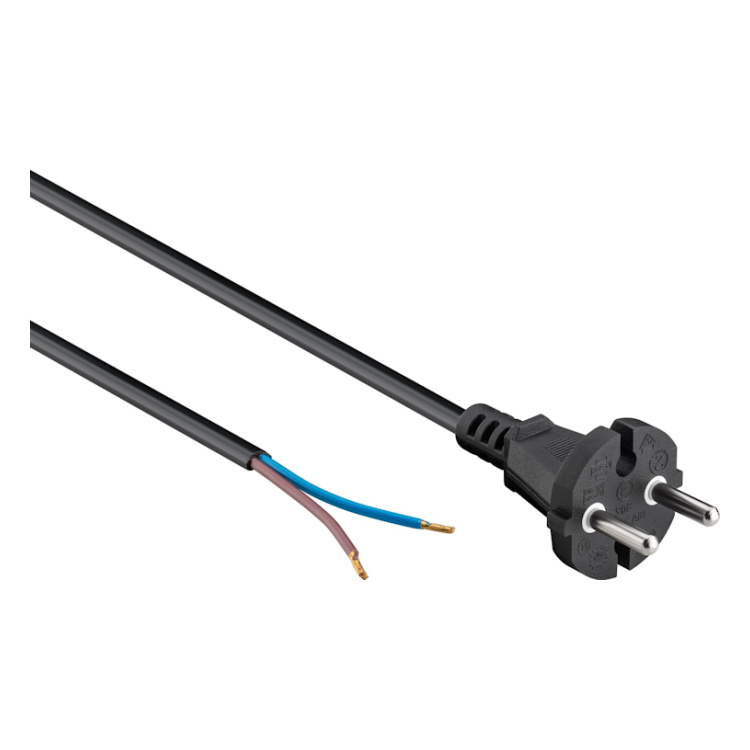 ASS-F2p-ZW-7.5 Aasluitsnoer met type C CEE 7/17 stekker - 2x075 mm - Zwart - 7,5 meter
