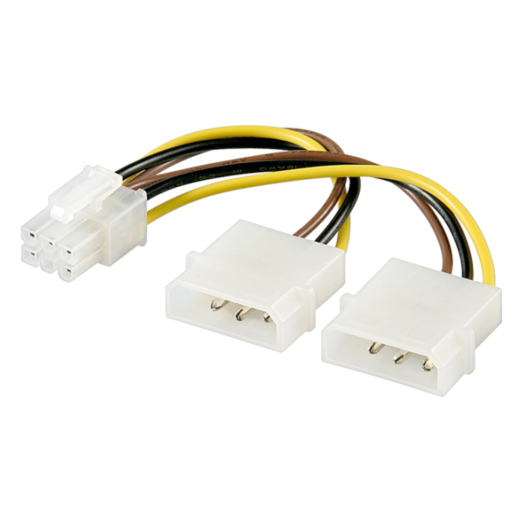 ATX-PWR-2M-6P Stroomkabel/Adapter - 6-pins PCI-E / PCI Express - 2x 4-pins HDD naar 6-pins PCIe (v)