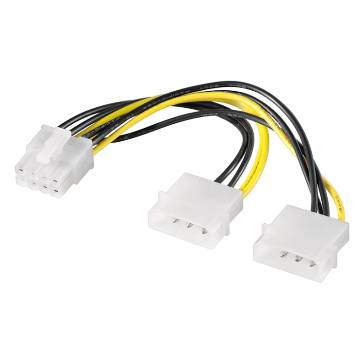 ATX-PWR-2xM-8P Stroomkabel/Adapter - 2x 4-pins Molex naar 8-pins PCI Express - 15 cm