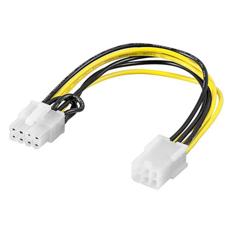 ATX-PWR-6P-8P PCIe 6-pins (v) naar PCIe 8-pins (m) voedingsadapter kabel - 20 cm