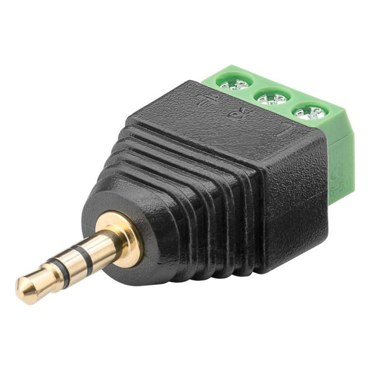 AUD-1 3.5mm male jack naar 3-pins terminal block adapter - Stereo - Verguld