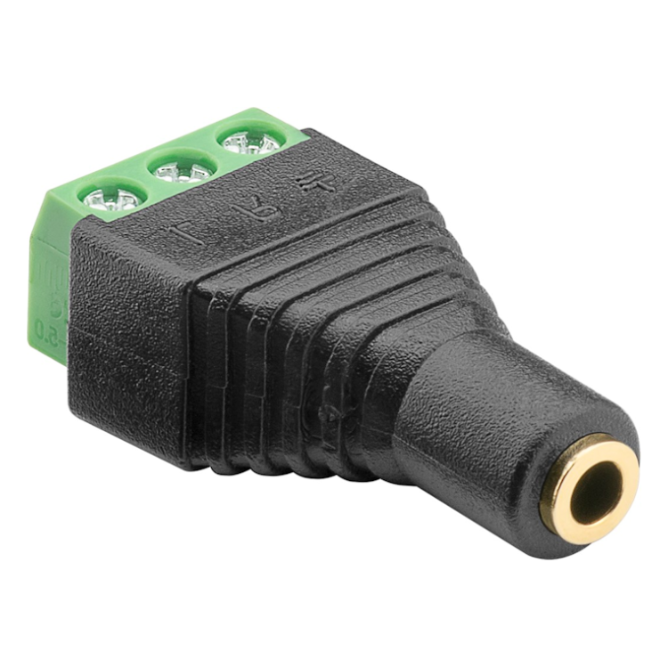 AUD-6 3.5mm female jack naar 3-pins terminal block adapter - Stereo - Verguld