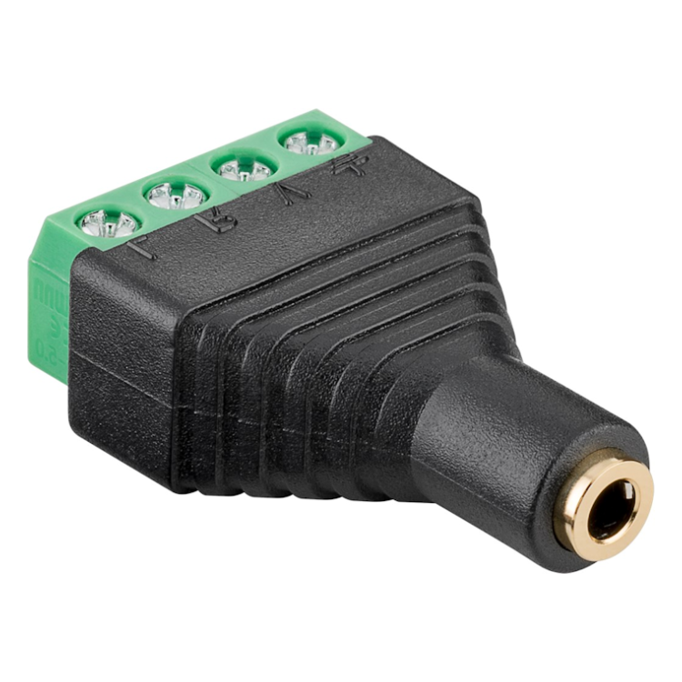 AUD-7 3.5mm female jack naar 4-pins terminal block adapter - Stereo - Verguld