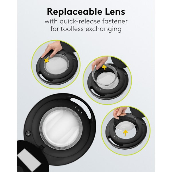 LED-Loeplamp met Klem – Dimbaar – 9 W – Kristalglas – 1,75x Vergroting – Zwart